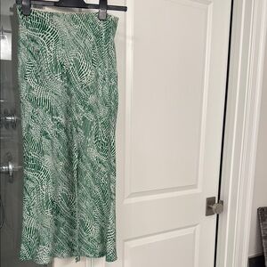 Topshop A-line Green and White Resort Midi Skirt